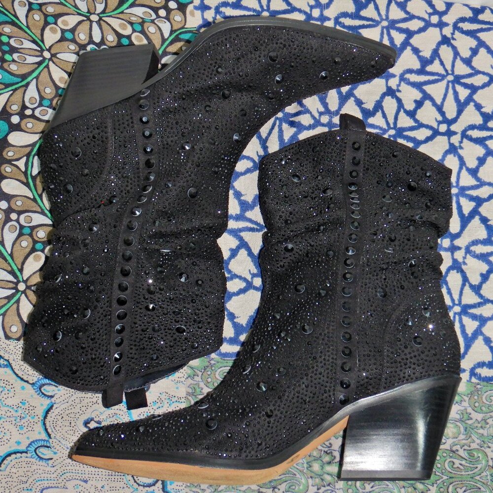 Jessica Simpson "Zellya" Short Black Rhinestone Slouch Western Boots